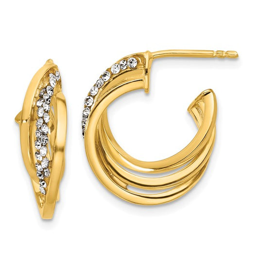 Leslie's 14K Polished Crystal J-Hoop Post Earrings