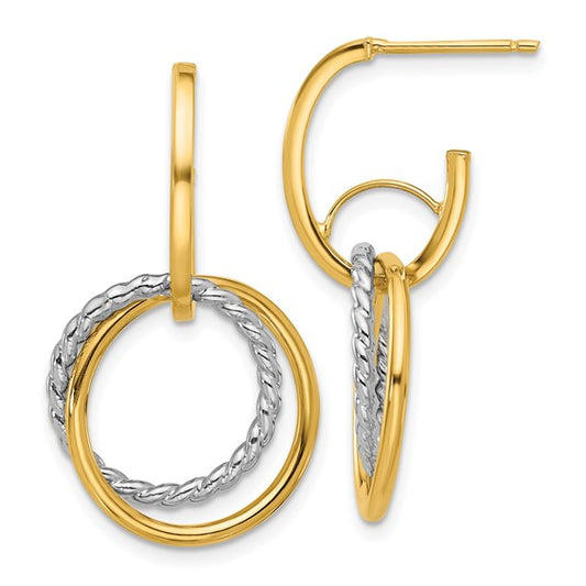 Leslie's 14K with Rhodium Polished/Twisted Circles J-Hoop Post Earrings