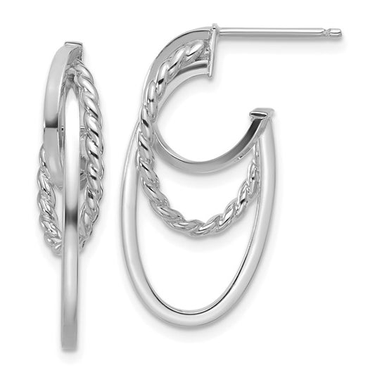 Leslie's 14K White Gold Polished and Twisted Oval J-Hoop Post Earrings