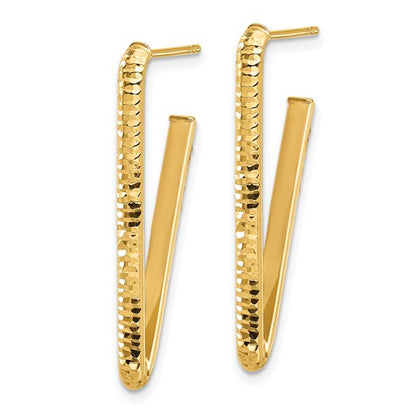 Leslie's 14K Polished and Diamond-cut Triangle J-Hoop Post Earrings