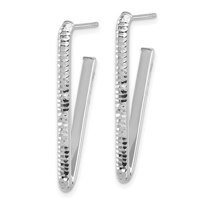 Leslie's 14K White Gold Polished/Dia.-cut Triangle J-Hoop Post Earrings