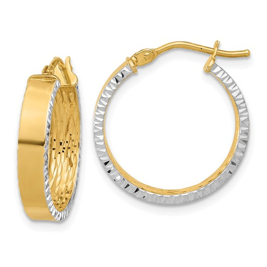 Leslie's 14K with White Rhodium Polished and Diamond-cut Hoop Earrings