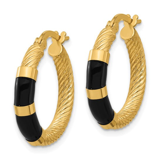 Leslie's 14K with Enamel Polished and Grooved Hoop Earrings