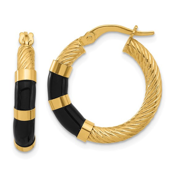 Leslie's 14K with Enamel Polished and Grooved Hoop Earrings