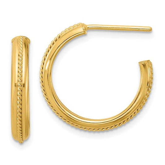 Leslie's 14K Polished and Textured Round J-Hoop Earrings