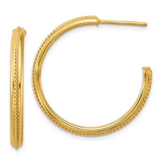 Leslie's 14K Polished and Textured Round J-Hoop Earrings