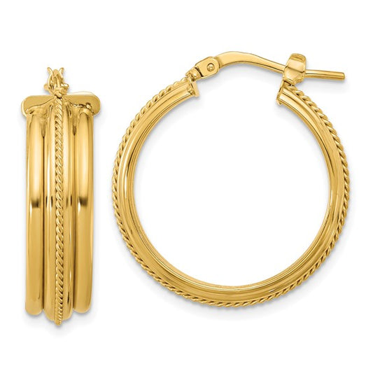 Leslie's 14K Polished and Textured Round Hoop Earrings