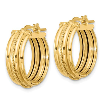 Leslie's 14K Polished and Textured Round Hoop Earrings