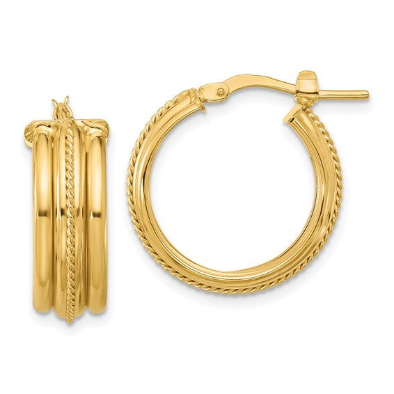 Leslie's 14K Polished and Textured Round Hoop Earrings