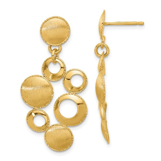 Leslie's' 14K Polished and Satin Circles Post Dangle Earrings