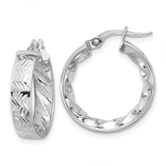 Leslie's 14k White Gold Polished and D/C Hoop Earrings