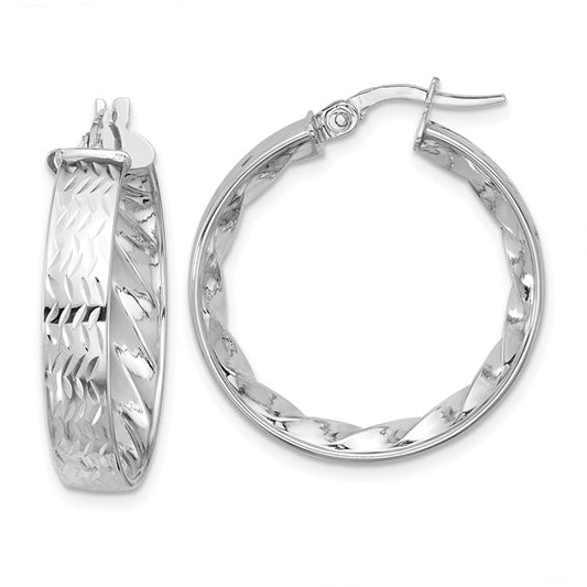 Leslie's 14k White Gold Polished and D/C Hoop Earrings