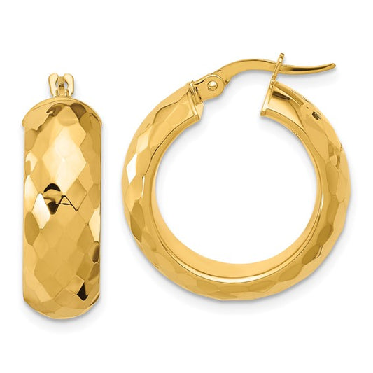 Leslie's 14k Polished and D/C Half Round Circle Hoop Earrings