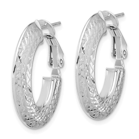 Leslie's 14k White Gold Polished and D/C Omega Back Hoop Earrings