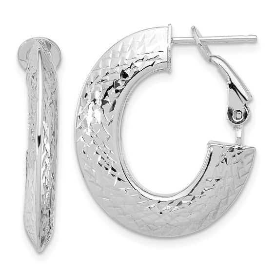 Leslie's 14k White Gold Polished and D/C Omega Back Hoop Earrings