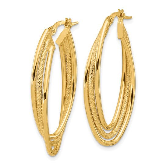 Leslie's 14k Polished and Textured Triple Oval Twist Hoop Earrings