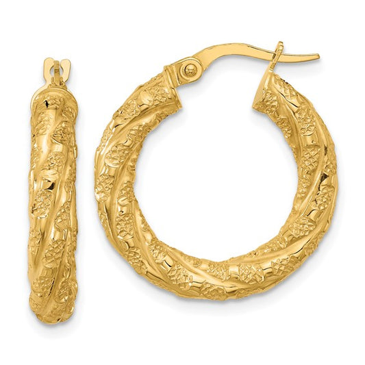 Leslie's 14k Polished and Textured Twisted Tube Hoop Earrings