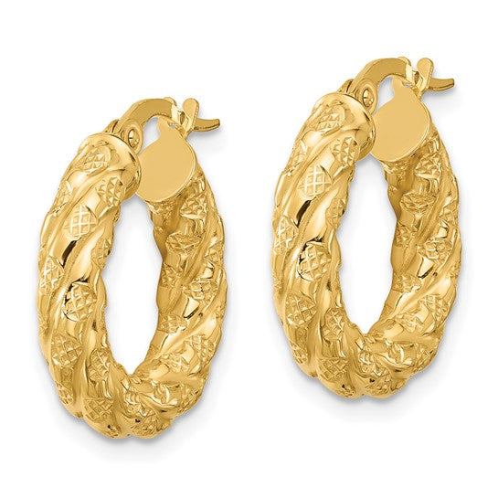 Leslie's 14k Polished and Textured Twisted Tube Hoop Earrings