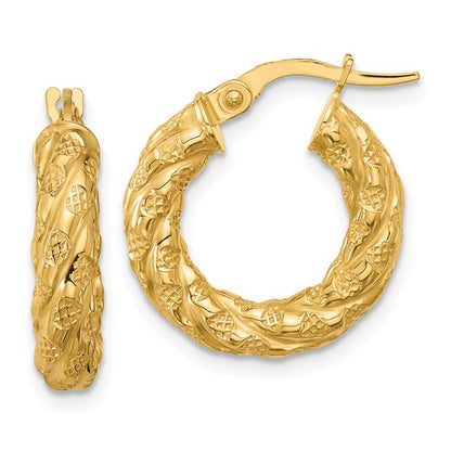 Leslie's 14k Polished and Textured Twisted Tube Hoop Earrings