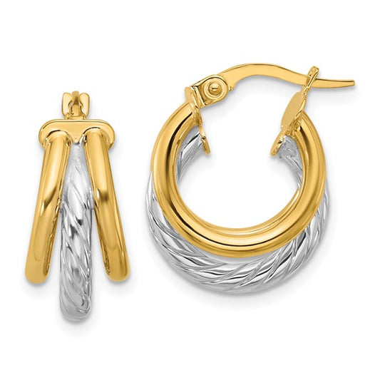 Leslie's 14k with Rhodium Polished Triple Hoop Earrings