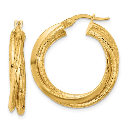 Leslie's 14k Polished and Textured Twisted Circle Hoop Earrings