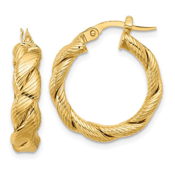 Leslie's 14k Polished and Textured Twist Hoop Earrings