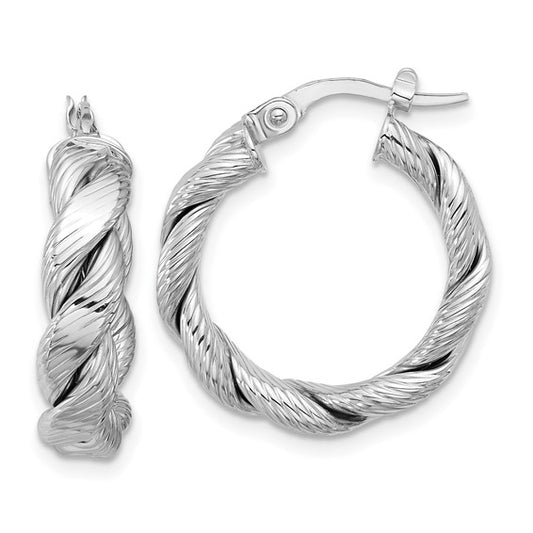 Leslie's 14k White Gold Polished and Textured Twist Hoop Earrings