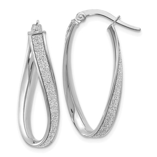 Leslie's 14K White Gold Polished Glimmer Infused Oval Hoop Earrings