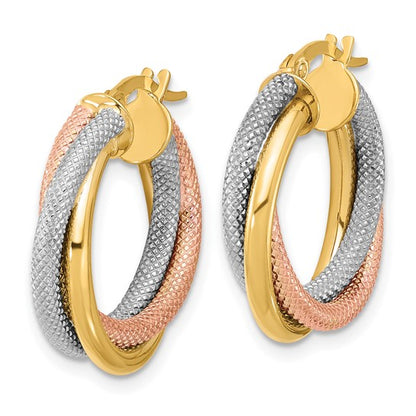 Leslie's 14k with White Rhodium and Rose plating Twist Tube Hoop Earrings