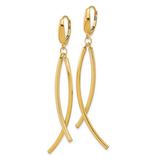Leslie's 14k Polished and Textured Tube Dangle Leverback Earrings