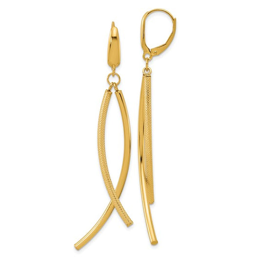 Leslie's 14k Polished and Textured Tube Dangle Leverback Earrings
