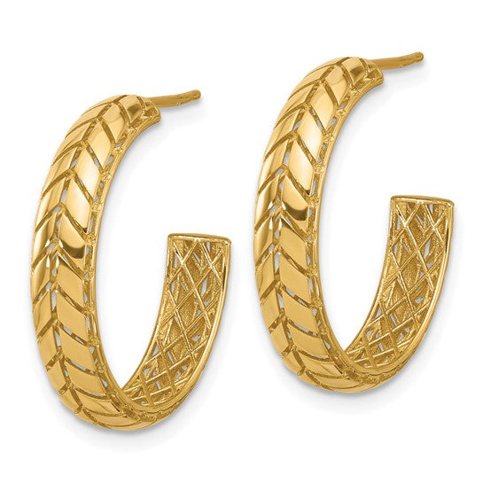 Leslie's 14K Polished Design J-Hoop Patterned Earrings