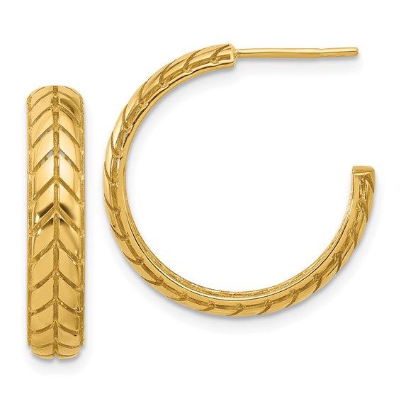 Leslie's 14K Polished Design J-Hoop Patterned Earrings