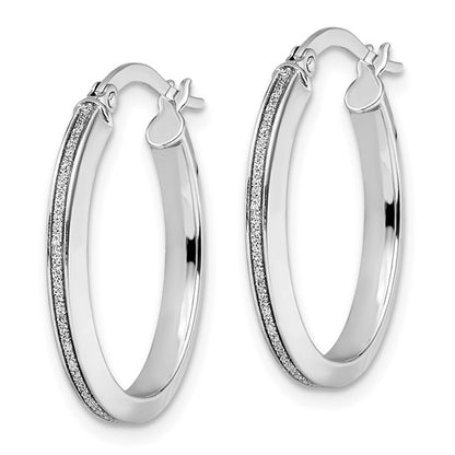 Leslie's 14K White Gold Polished Glimmer Infused Oval Hoop Earrings