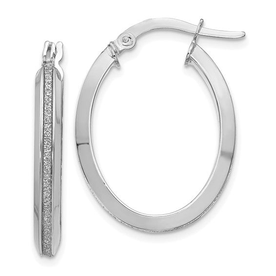 Leslie's 14K White Gold Polished Glimmer Infused Oval Hoop Earrings