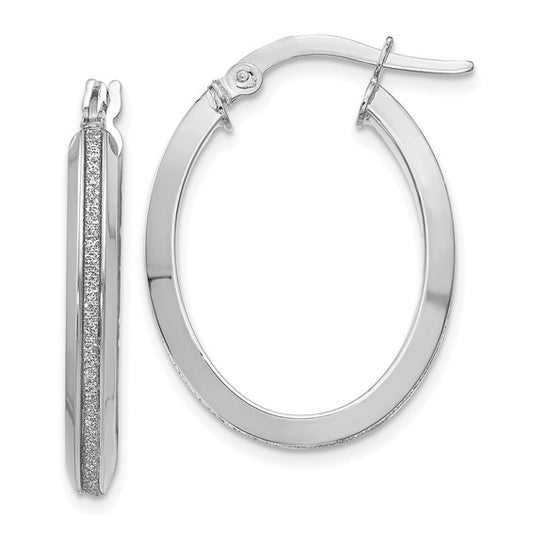 Leslie's 14K White Gold Polished Glimmer Infused Oval Hoop Earrings