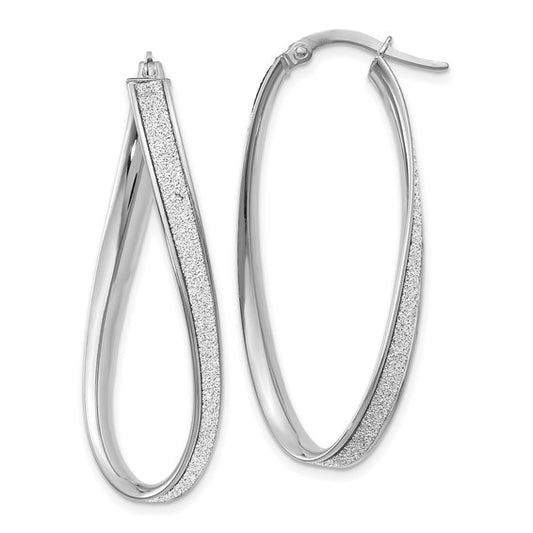 Leslie's 14K White Gold Polished Glimmer Infused Oval Hoop Earrings