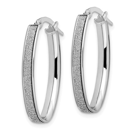 Leslie's 14K White Gold Polished Glimmer Infused Oval Hoop Earrings