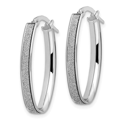 Leslie's 14K White Gold Polished Glimmer Infused Oval Hoop Earrings