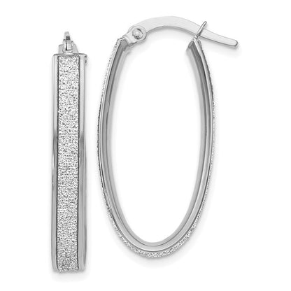 Leslie's 14K White Gold Polished Glimmer Infused Oval Hoop Earrings