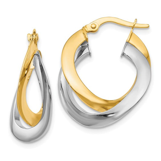 Leslie's 14K Two-tone Polished Twisted Double Hoop Earrings