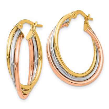 Leslie's 14K Tri-color Polished and Textured Twisted Hoop Earrings