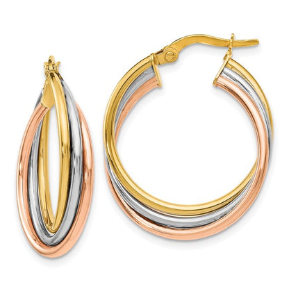 Leslie's 14K Tri-color Polished and Textured Twisted Hoop Earrings