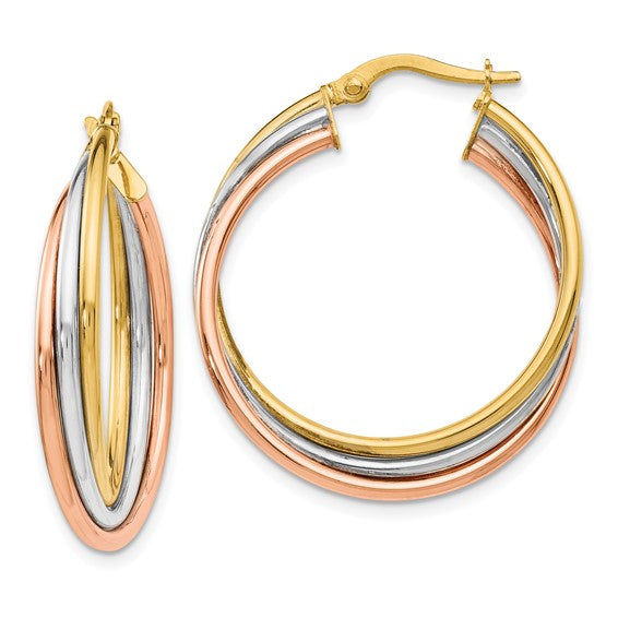 Leslie's 14K Tri-color Polished Twisted Hoop Earrings