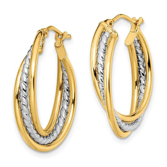 Leslie's 14K Two-tone Polished and Textured Twisted Hoop Earrings