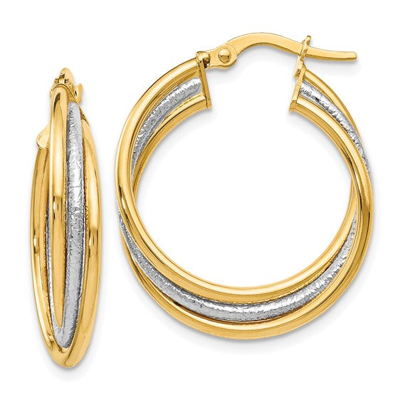 Leslie's 14K Two-tone Polished and Textured Twisted Hoop Earrings