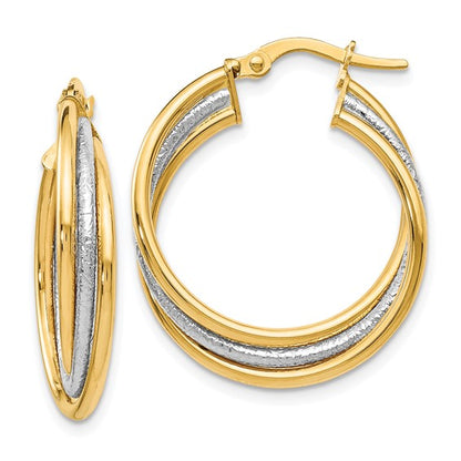 Leslie's 14K Two-tone Polished and Textured Twisted Hoop Earrings