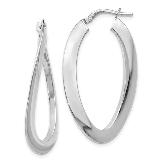 Leslie's 14K White Gold Polished Twisted Oval Hoop Earrings