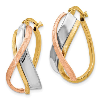 Leslie's 14K Tri-color Polished and Brushed Fancy Hoop Earrings