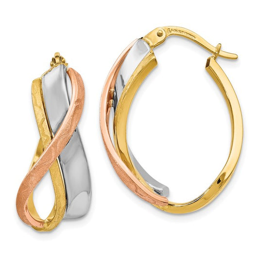 Leslie's 14K Tri-color Polished and Brushed Fancy Hoop Earrings